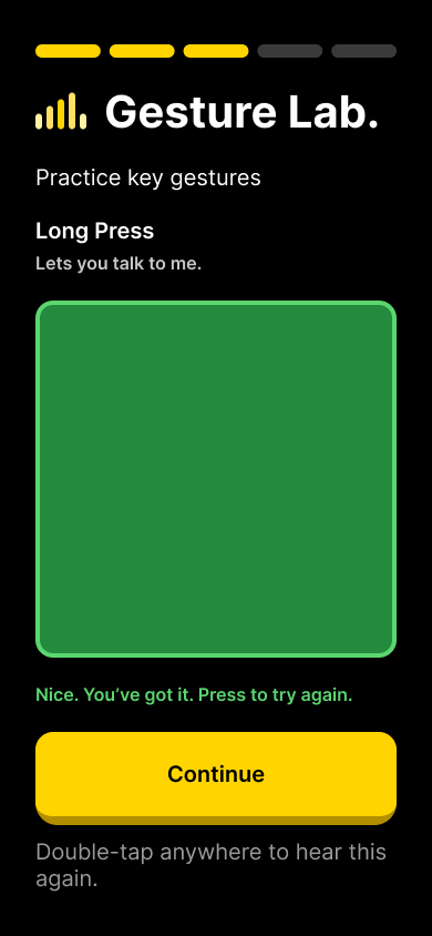 Green success confirmation after completing gesture practice